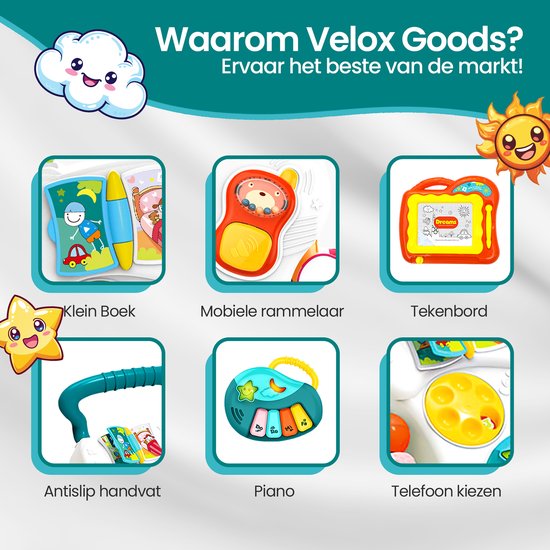 Velox Goods VL-510 Baby Loopwagen – Educatieve Wiplooptrainer – Vanaf 9 Maanden – Met Speelbord – Multicolor-Looptrainer-Ilumina Benelux