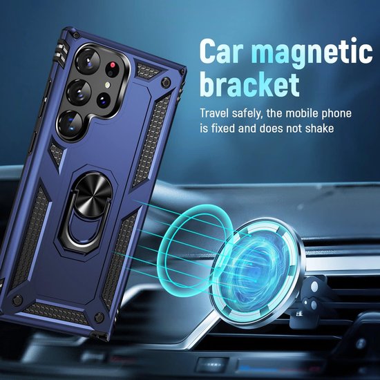 Samsung Galaxy S23 Ultra Hoesjes – Anti-Shock Hybride Backcover – Ring Armor – Schokbestendig – Blauw-Ilumina Benelux