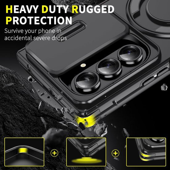 Samsung Galaxy Z Fold 7 Hoesjes – MagSafe Hybrid Backcover met Ringstand – Schokbestendig – Zwart-Ilumina Benelux