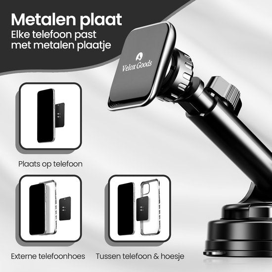 Telefoonhouder auto – Magnetisch – Sterke zuignap – Uittrekbare arm – 360° draaibaar – Zwart-Ilumina Benelux