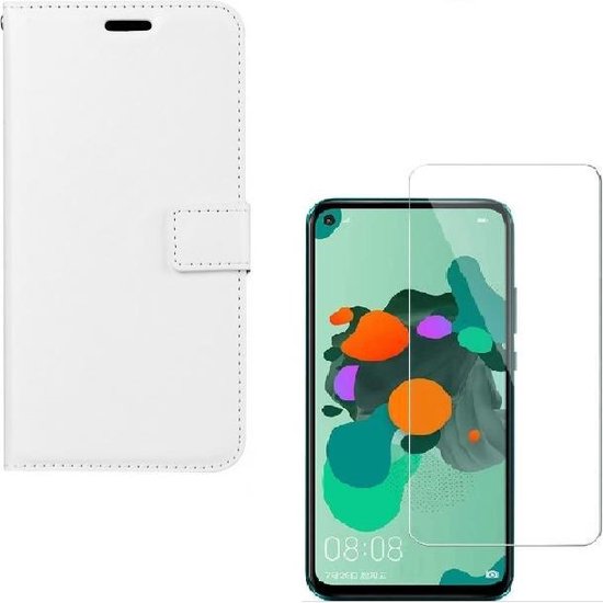 Huawei Mate 30 Lite Hoesjes – Portemonnee Backcover – Pasjeshouder – 2x Screenprotector – Wit-Ilumina Benelux