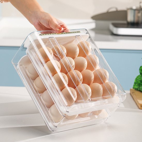 Eierhouder koelkast – Duo-laags eiertray 32 eieren (16+16) – Transparant – Stapelbaar – Velox Goods VL-526-Eierdop-Ilumina Benelux
