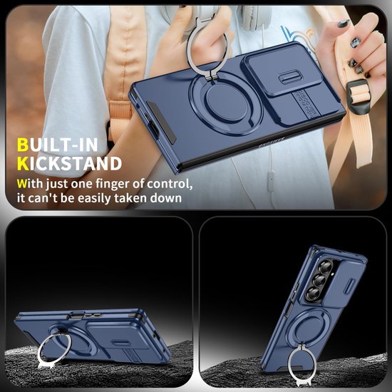Samsung Galaxy Z Fold 7 Hoesjes – Hybrid Backcover met Ringstandaard – MagSafe Compatibel – Blauw-Ilumina Benelux