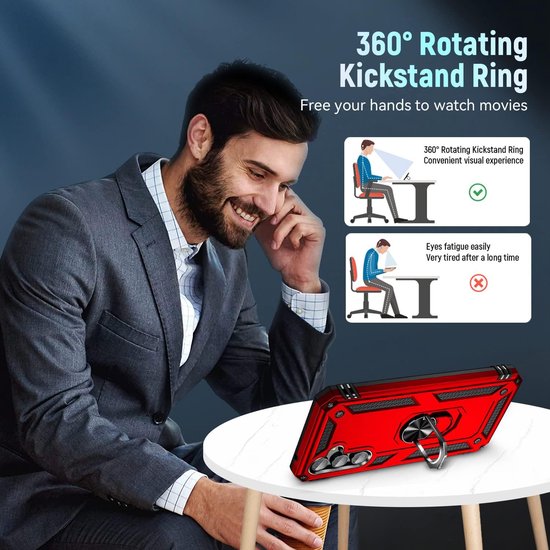 Anti-Shock Hybrid Ring Armor Hoesje Geschikt voor: Samsung Galaxy S24 / Samsung Galaxy S25 - Rood
