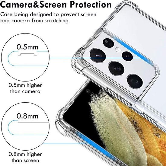 Samsung Galaxy S21 Ultra Hoesjes – Siliconen Backcover – Schokbestendig Bumper – Transparant + Screenprotector-Ilumina Benelux