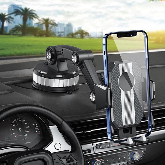 Telefoonhouder auto – Zuignap houder voor voorruit & dashboard – Stevige grip – 360° draaibaar – Zwart-Ilumina Benelux