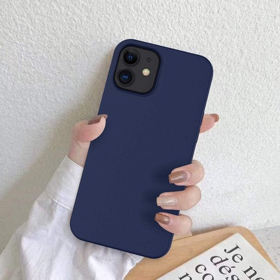 iPhone 12 Mini Hoesjes – Soft Touch Liquid Silicone Backcover – Flexibele TPU Cover – Oxford Blauw + Screenprotector-Ilumina Benelux