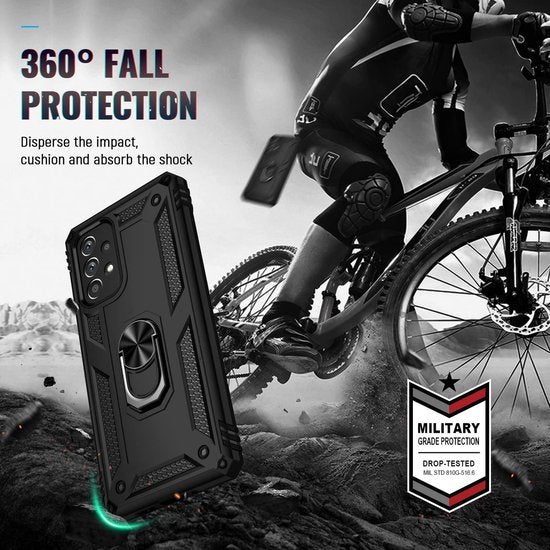 Samsung Galaxy A73 5G Hoesjes – Anti-Shock Hybride Ring Armor Backcover – Schokbestendig – Zwart-Ilumina Benelux
