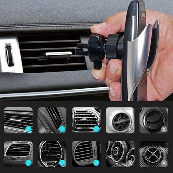 Telefoonhouder auto – Draadloos opladen Qi – Automatische klemarmen – Geschikt voor iPhone Samsung Nokia Huawei – Zwart-Telefoonhouders-Ilumina Benelux