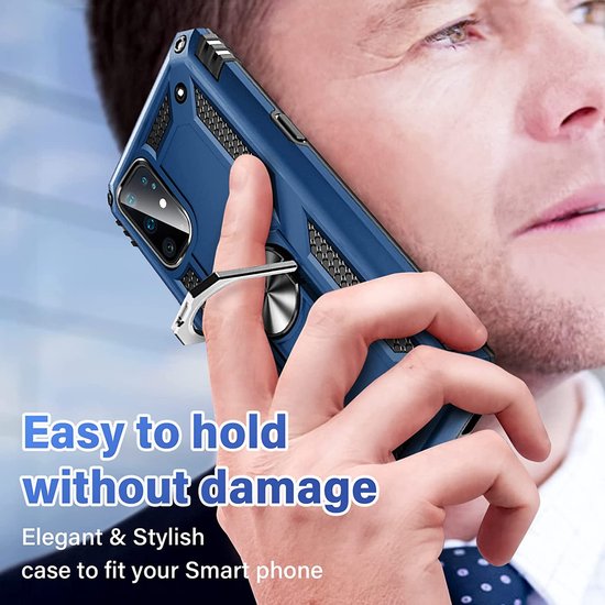Anti-Shock Hybrid Ring Armor Hoesje Geschikt voor: Samsung Galaxy S20 Plus - Blauw