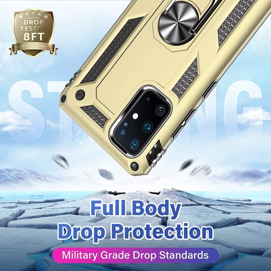 Samsung Galaxy S20 Plus Hoesjes – Ring Armor Backcover – 360° Draaibare Standaard – Magneet – Goud-Ilumina Benelux