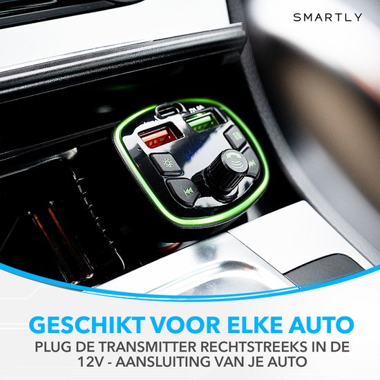 FM Transmitter Auto – Bluetooth 5.0 Carkit – Snellader USB-C & USB – SD Kaart – RGB Licht – Handsfree Bellen – Zwart-Ilumina Benelux