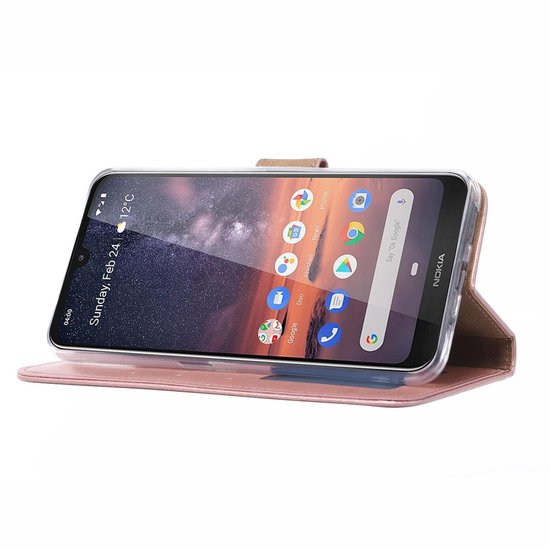 Nokia 3.2 Hoesjes – Portemonnee Hoes – Magneetsluiting – Inclusief 2x Screenprotector – Roségoud-Ilumina Benelux