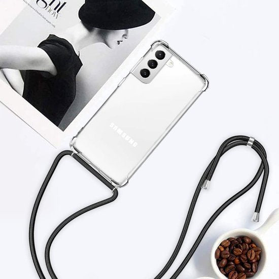 Samsung Galaxy S22+ 5G Hoesjes – Backcover met Koord – Schokbestendig – Schouder/Nek Draagriem – Zwart-Ilumina Benelux