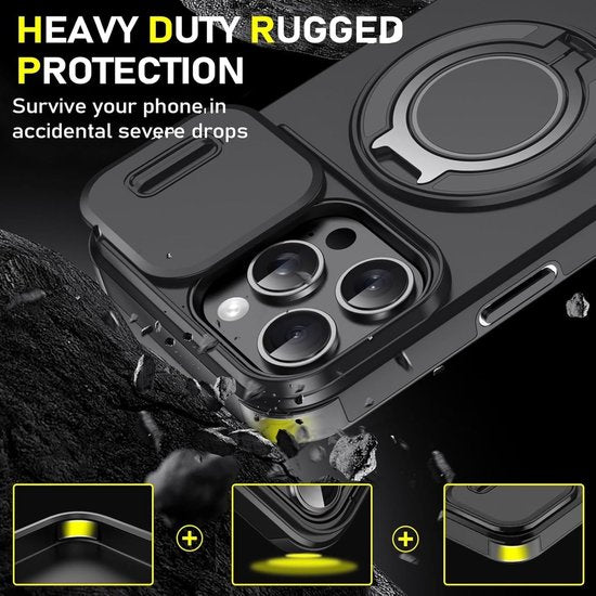 iPhone 14 Hoesjes – Armor Tough Hybrid Backcover – MagSafe – Ingebouwde Camera Cover – Zwart-Ilumina Benelux