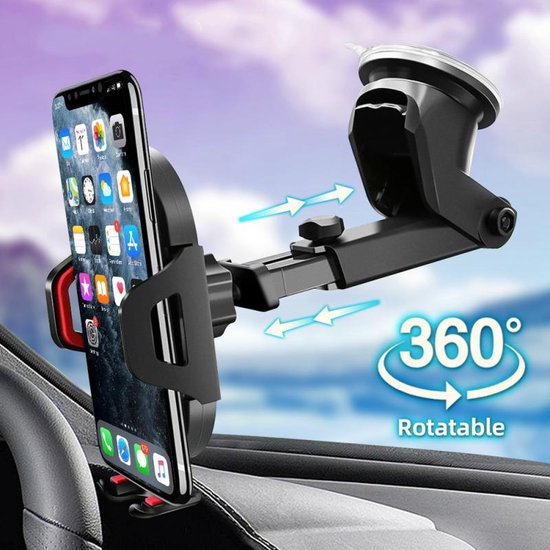Telefoonhouder auto – Zuignap voor voorruit & dashboard – 360° draaibaar – Geschikt voor iPhone 12/13/14 – Zwart-Ilumina Benelux