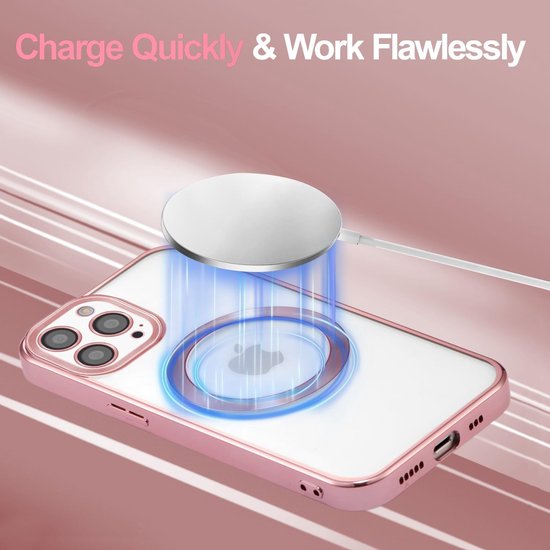 iPhone 15 Pro Max Hoesjes – Magnetische Clear Siliconen Backcover – Camera Lens Protector – MagSafe – Roségoud-Ilumina Benelux
