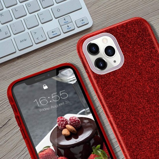 Samsung Galaxy S21 Hoesjes – Siliconen TPU Backcover – Glitter BlingBling – Rood-Ilumina Benelux