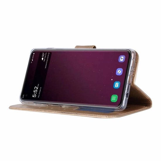 Samsung Galaxy S10e Hoesjes – Bookcase Portemonnee – Magneetsluiting – 2x Gehard Glas Screenprotector – Goud-Ilumina Benelux