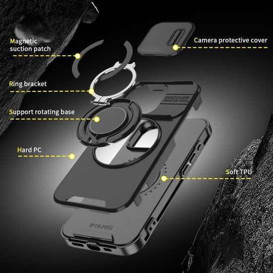 iPhone 12 Hoesjes – Backcover – Magnetische Ringhouder – Sliding Lens Camshield – Blauw-Ilumina Benelux