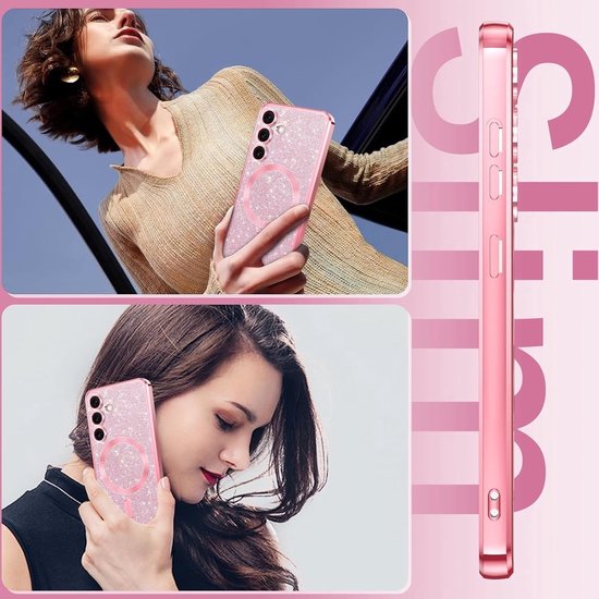 Samsung Galaxy S23 Ultra Hoesjes – Glitter Sequin Backcover – MagSafe Compatibel – Zachte TPU Case – Roze-Ilumina Benelux