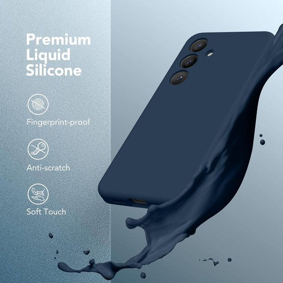 Samsung Galaxy S25 Hoesjes – Liquid Silicone Backcover – Schokbestendig – 2x Screenprotector – Navy Blauw-Ilumina Benelux