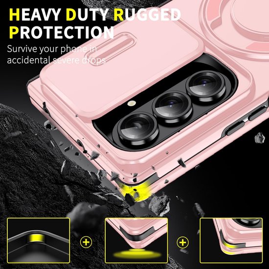 Samsung Galaxy Z Fold 7 Hoesjes – Hybrid Backcover met Ringstand – MagSafe Compatibel – Roze