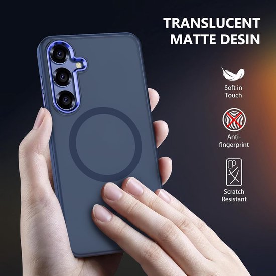 Samsung Galaxy S25 Hoesjes – Magnetische Backcover MagSafe Compatibel – Matte Achterkant – 2x Screenprotector – Blauw