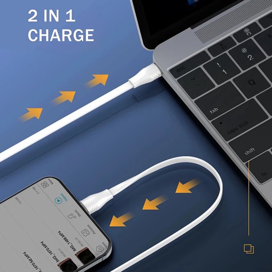 Oplader – Geschikt voor iPhone 11/12/13/14/XR/XS – 45W USB-C Snellader + Lightning Kabel 2m – Snelladen-Oplader-Ilumina Benelux
