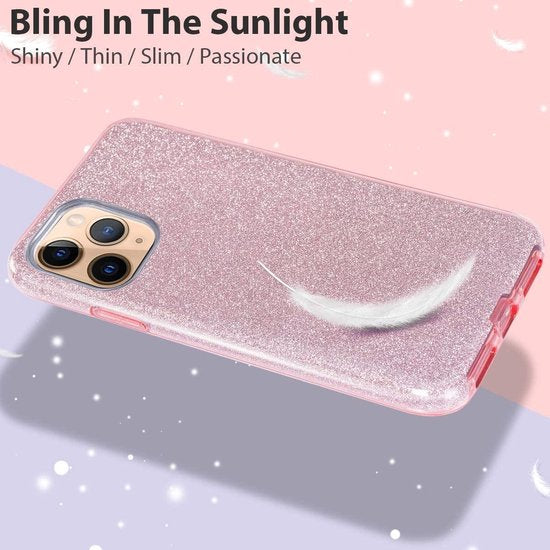 iPhone 12 Hoesjes – Siliconen TPU Backcover – Glitters BlingBling – Roze-Ilumina Benelux