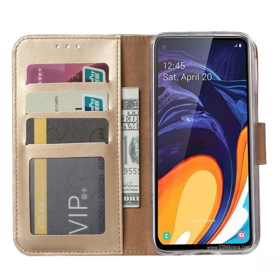 Samsung Galaxy A60 Hoesjes – Portemonnee Hoes – Magneetsluiting – Inclusief 2x Gehard Glas Screenprotector – Goud-Ilumina Benelux