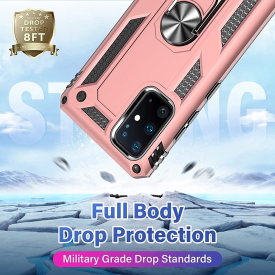 Samsung Galaxy S20 Plus Hoesjes – Ring Armor Backcover – 360° Draaibare Standaard – Magneet – Roségoud-Ilumina Benelux