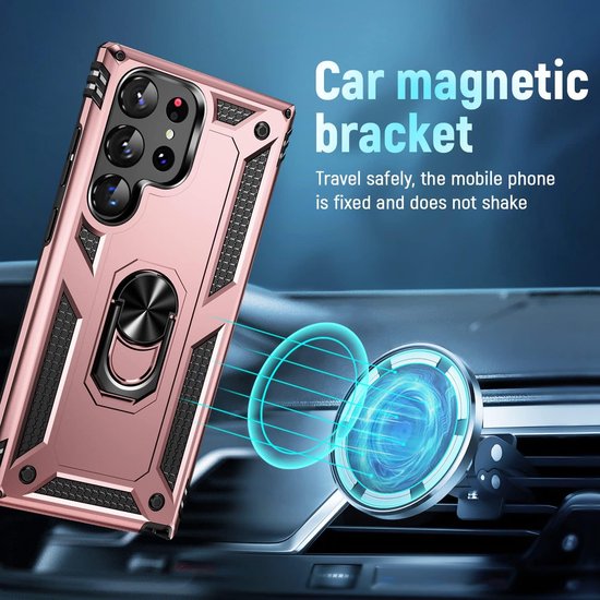 Samsung Galaxy S23 Ultra Hoesjes – Anti-Shock Hybride Ring Armor Backcover – Schokbestendig – Roségoud-Ilumina Benelux