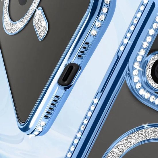 iPhone 13 Hoesjes – MagSafe Glitter Backcover – Diamantjes – Glamour – Blauw-Ilumina Benelux