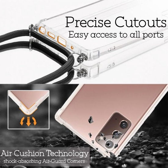 Transparant hoesje met koord - Anti-shock Back Cover geschikt voor: Samsung Galaxy Note 20