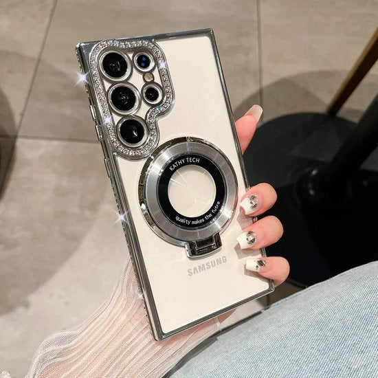 Back Cover Hoesje - Schattige met Diamanten steentjess - Geschikt voor: Samsung Galaxy A15 - Zilver