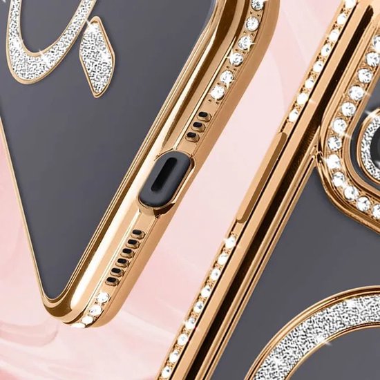 iPhone 11 Pro Max Hoesjes – MagSafe Glitter Backcover – Strass Diamantjes – Glamour – Goud-Ilumina Benelux