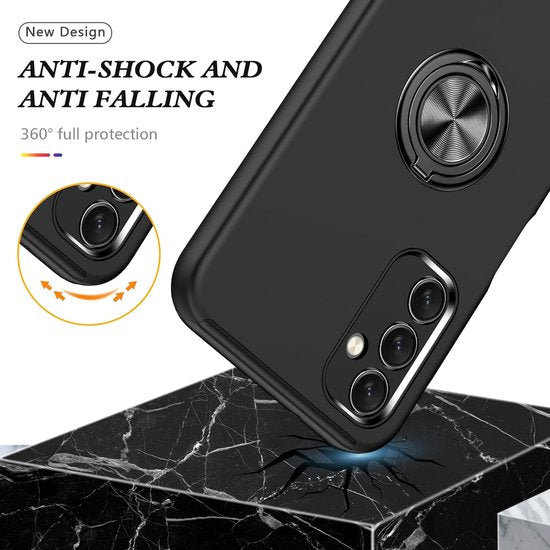 Samsung Galaxy A13 5G / A04s Hoesjes – Harde Backcover met Vingerring – Anti-drop – Zwart-Ilumina Benelux