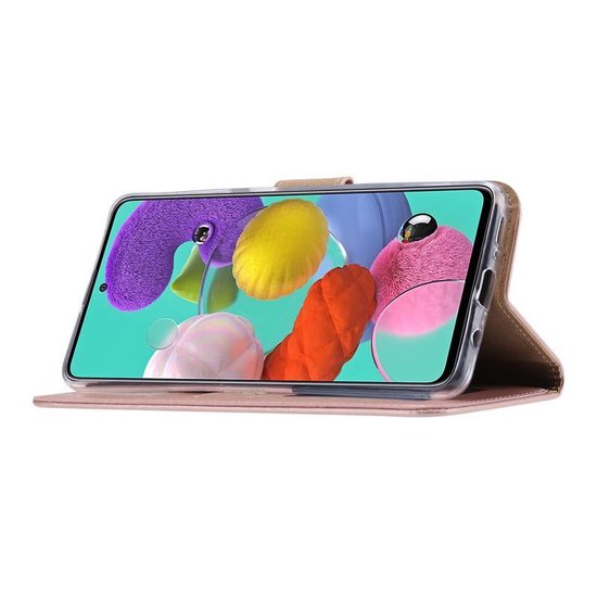 Samsung Galaxy A71 Hoesjes – Portemonnee Hoes – Magneetsluiting – 2x Gehard Glas Screenprotector – Goud-Ilumina Benelux