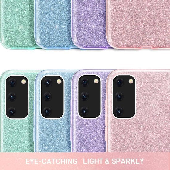 Samsung Galaxy S20 Plus Hoesjes – Siliconen TPU Backcover – Glitter BlingBling Cover – Roze-Ilumina Benelux