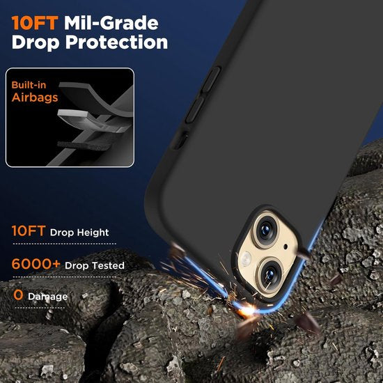 iPhone 15 Plus Hoesjes – Liquid Siliconen Backcover + Screenprotector – Schokbestendig – Zwart-Ilumina Benelux