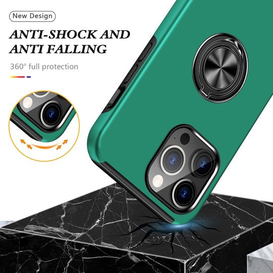 iPhone 14 Pro Max Hoesjes – Backcover met Vingerring – Magneet – Anti-drop – Groen-Ilumina Benelux