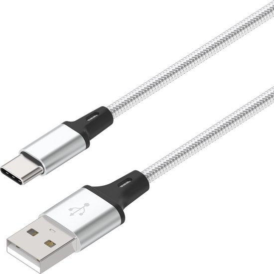 USB-C kabel – Snelladen Oplaadkabel Type-C – Nylon Gevlochten – 1 Meter – Zilver