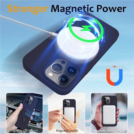 iPhone 14 Hoesjes – Siliconen Backcover met Kickstand – Full Cover Glas – Schokbestendig MagSafe – Blauw-Ilumina Benelux