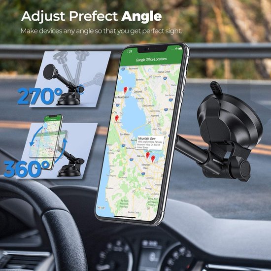 Telefoonhouder auto – Magnetisch met 6 zeldzame-aarde magneten – Super kleverige zuignap – Dashboard/voorruit/luchtrooster – Zwart-Ilumina Benelux