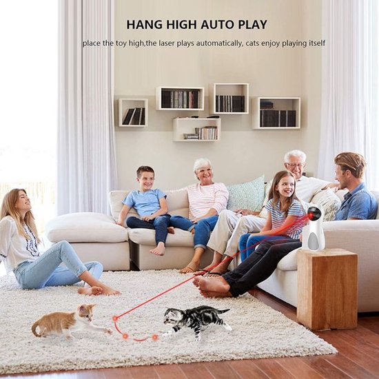 Katten laser speelgoed Automatisch hoog plaatsen, 5 cirkelbereiken 3 standen Automatisch aan/uit, USB-interactief kattenspeelgoed, katten / honden / kittenspeelgoed voor binnenkatten Trainingsoefening