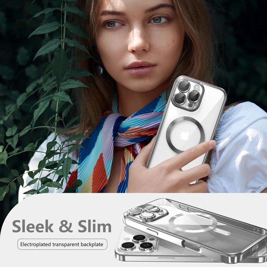 iPhone 14 Plus Hoesjes – MagSafe Compatible Backcover – Ingebouwde Camerabescherming – Zilver-Ilumina Benelux