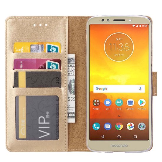 Motorola Moto E5 Hoesjes – Portemonnee Hoes – Pasjeshouder – Magneetsluiting – Goud-Ilumina Benelux