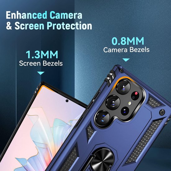 Samsung Galaxy S23 Ultra Hoesjes – Anti-Shock Hybride Backcover – Ring Armor – Schokbestendig – Blauw-Ilumina Benelux