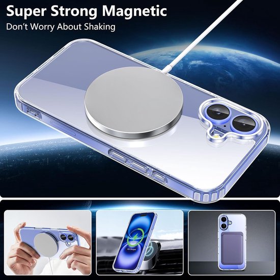 iPhone 16 Hoesjes – Magnetische Transparante Backcover – MagSafe Compatibel – 2x Screenprotector + Camera Lens Protector – Doorzichtig-Ilumina Benelux
